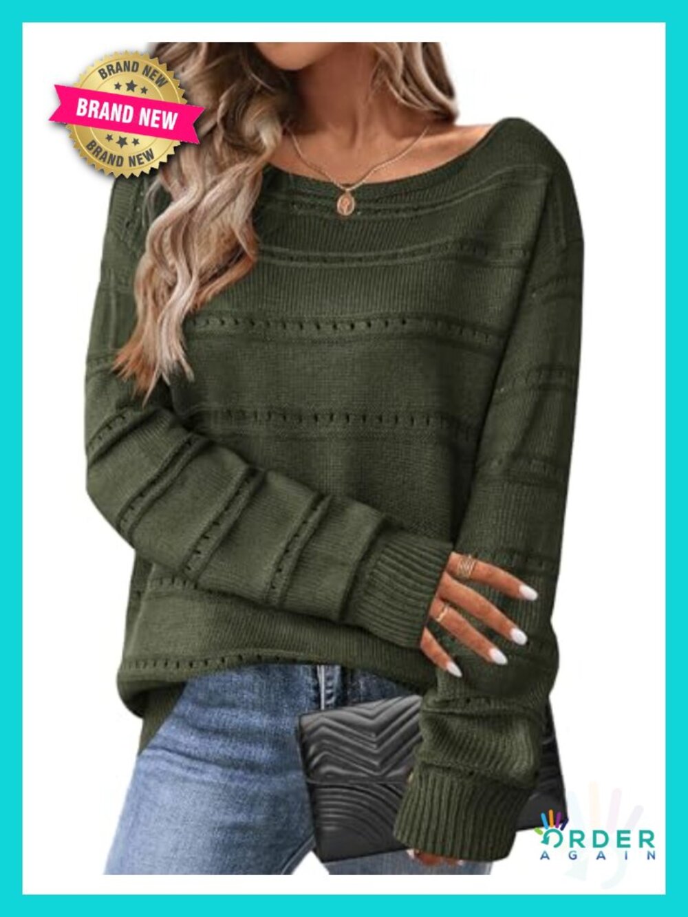 Crochet Off Shoulder Sweater Pullover Boat Neck Long Sleeve